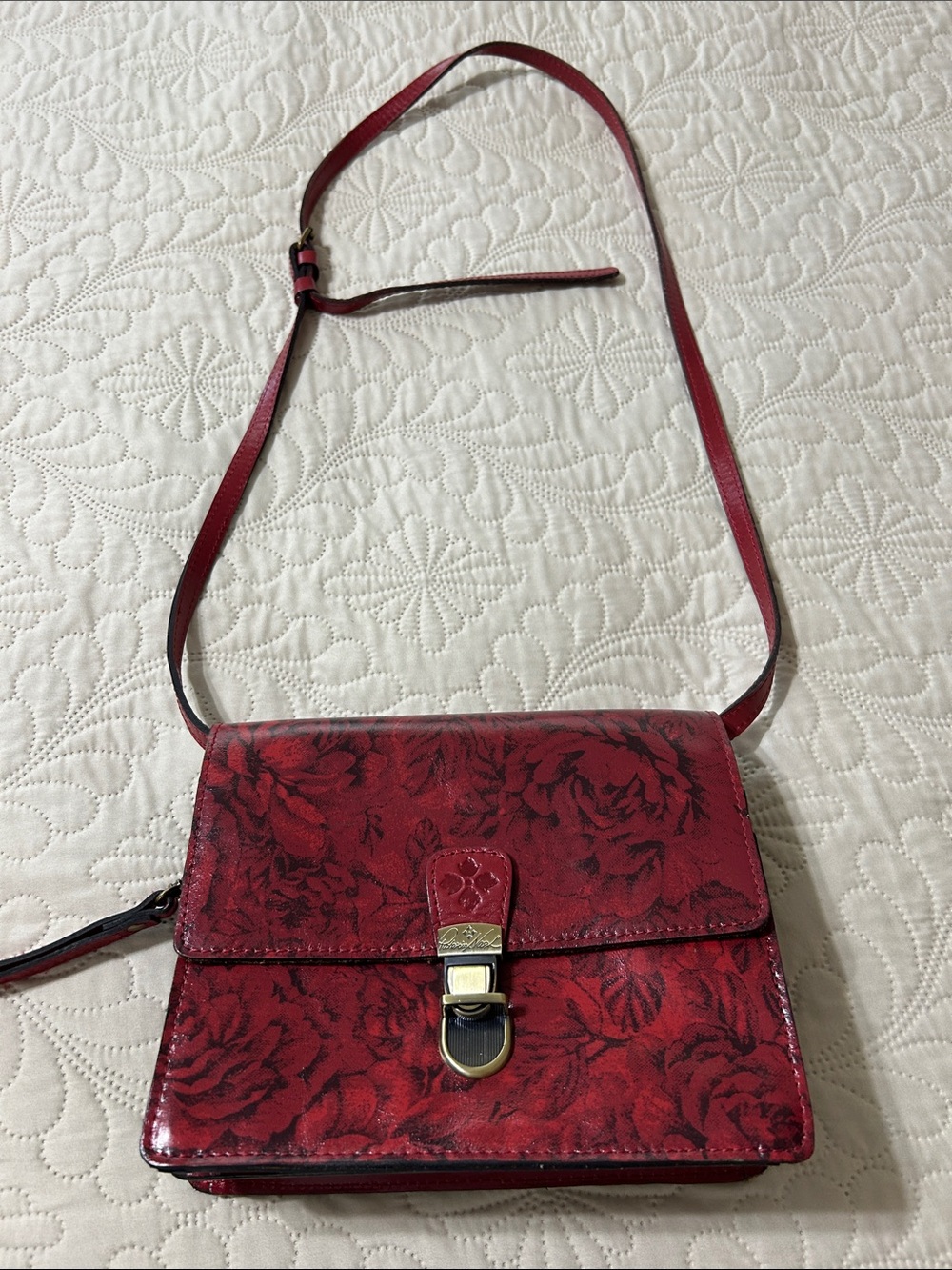 Patricia Nash Red Floral Leather Crossbody Bag